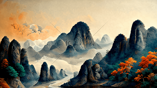 国画风背景图片_中国风国画风山水