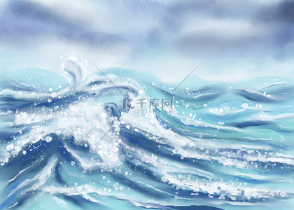水彩海浪蓝色背景