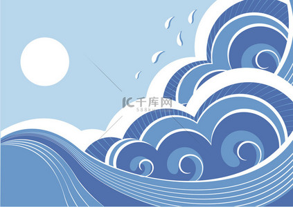 蓝色海滩冲浪背景图片_抽象的海浪。海景观矢量插画