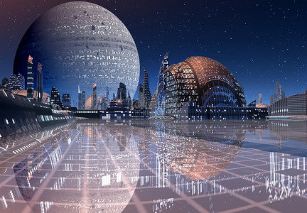 科幻城市背景图片_未来派的城市景观