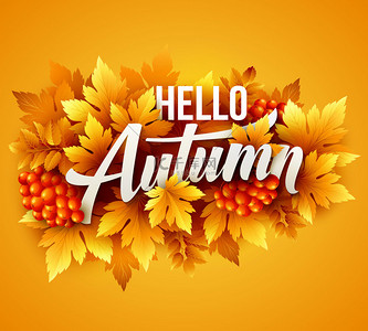 黄色秋季海报背景图片_秋季排版。叶秋。矢量图