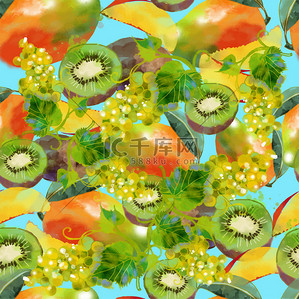 食品纹理背景背景图片_猕猴桃、 芒果、 葡萄格局