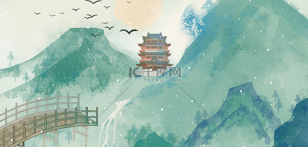 古代中国风海报背景图片_中国风海报水墨山川