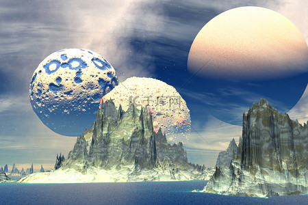 宇宙岩石背景图片_海、 岩石和月亮