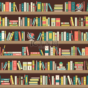 知识竞赛背景图片_在平面设计中的图书馆书架