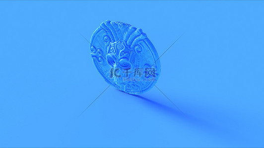 蓝绿色骷髅币3D插图