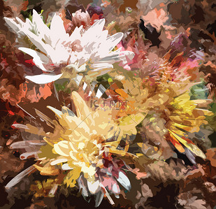 花卉 grunge 染彩色背景与菊花