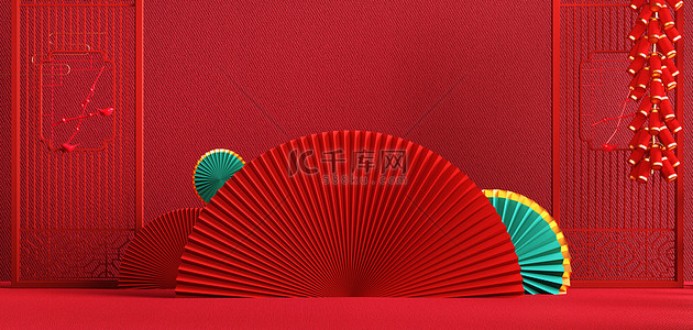 国潮中国风红色背景图片_年货节中国风背景