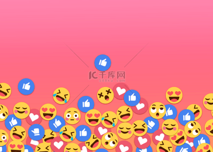 表情装饰背景图片_emoji表情点赞红色社媒背景