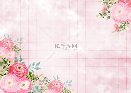 复古玫瑰背景背景图片_花卉粉色花朵装饰网格背景