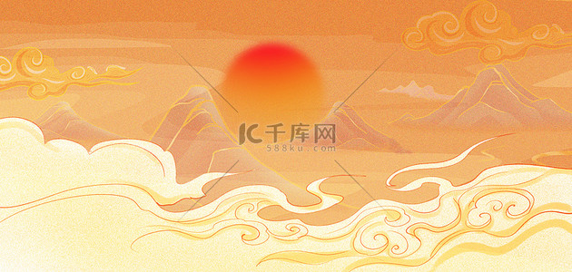 橙色云朵背景图片_橙色国潮风中国风云纹祥云