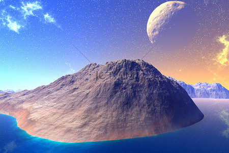 宇宙岩石背景图片_幻想外星人的星球。岩石和湖 