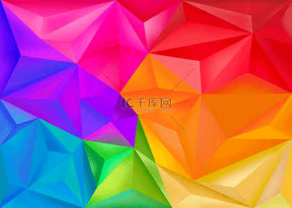 立体多边形背景图片_彩虹色抽象低聚立体多边形背景