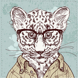 绅士海报背景图片_戴着眼镜，西装矢量时髦豹