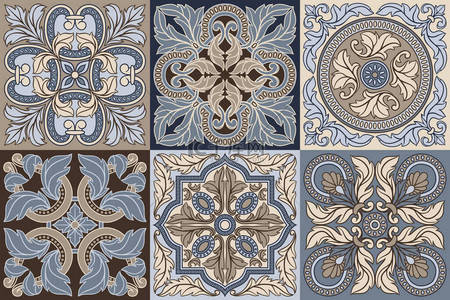 陶器背景图片_葡萄牙azulejo瓷砖图案。地中海传统装饰。意大利陶器或西班牙玛瑙。具有复古卷轴叶的巴洛克锦缎背景.