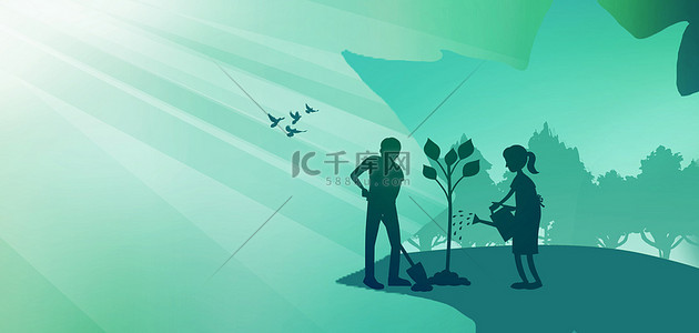国际卡通背景图片_312植树栽树绿色立体卡通环境保护