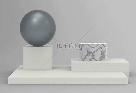 3D圆筒大理石讲台最小工作室背景。三维几何形状物体图解