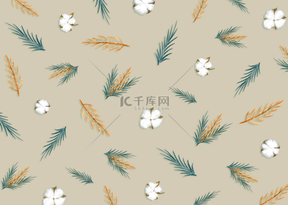 绿色长图背景图片_棉花卡通植物圣诞节平铺背景