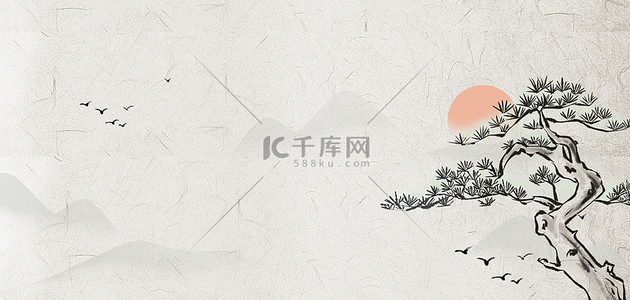 中国风山水松树水墨古风意境海报背景