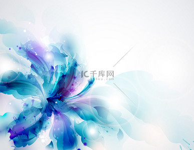 花植物海报背景图片_与蓝色抽象花背景