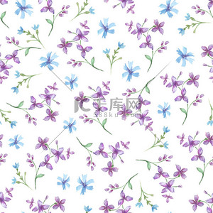 漂亮的水彩花背景图片_矢量无缝模式与蓝色水彩花.