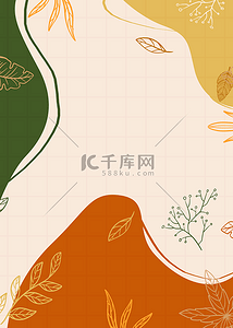 彩叶子背景图片_植物抽象线条手绘涂鸦叶子背景