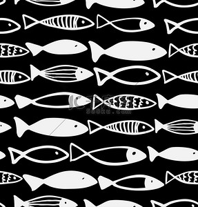 剪影钓鱼背景图片_黑色和白色图案与鱼.