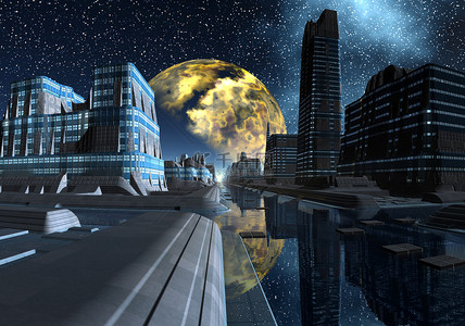 陌生城市背景图片_繁星满天的夜晚，在陌生的城市-科幻场景第 1 部分