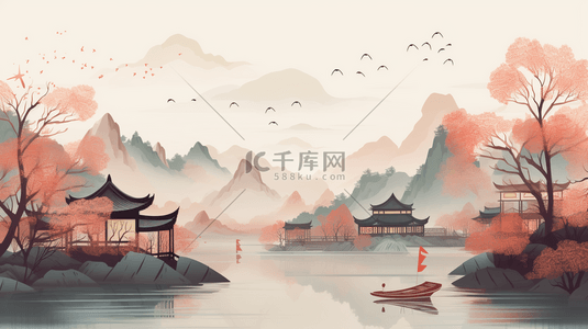 彩色中国风山水背景图片_彩色中国风传统古典美背景