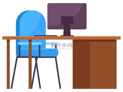 电脑桌，空荡荡的工作场所卡通，商业概念，矢量。