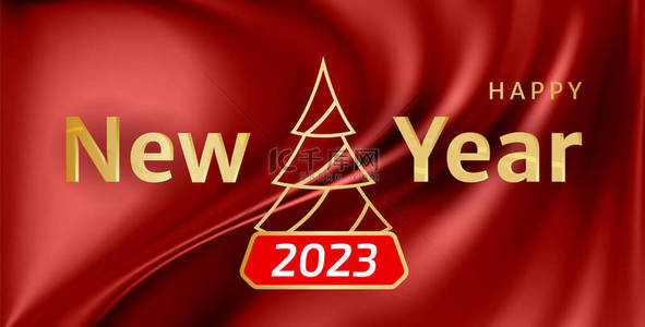 year！马车背景图片_Happy New Year red background in vector. Red silk curtain holiday card design. New Year gold greeting on red background