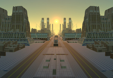 星球上的背景图片_3D外星星球上的未来主义城市- 3D例证