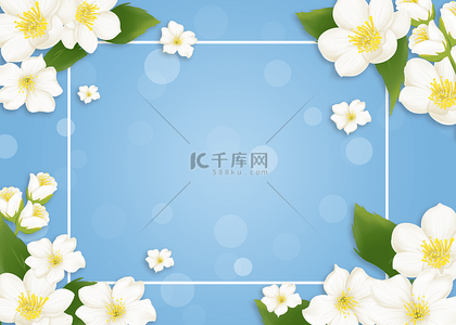 矢量绿叶装饰图案背景图片_光效茉莉花背景绿叶花朵背景框