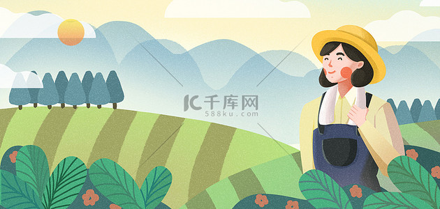 农民工人背景图片_劳动节工人绿色卡通插画banner