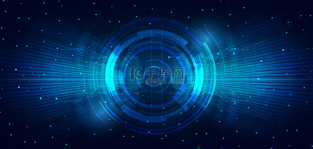 蓝色科技感海报背景图片_科技光效圆盘蓝色大气科技感海报背景