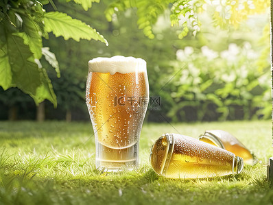 草地特写背景图片_夏季啤酒草地特写阳光高清
