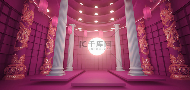 紫色柱子背景图片_中国风灯笼柱子金紫色c4d