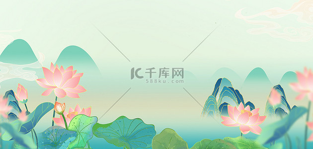 大暑小暑绿色背景图片_夏季荷花绿色中国风海报背景