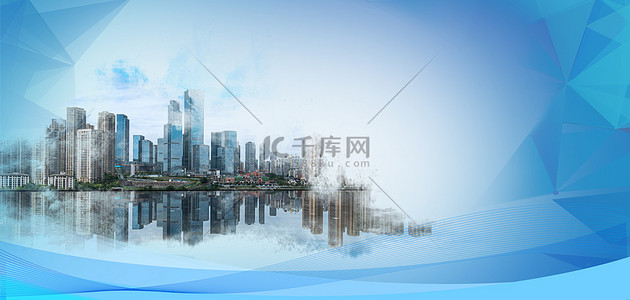 企业年会屏幕背景图片_商务科技城市合成蓝色商务会议背景