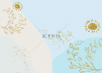 明信片贴图样机背景图片_抽象植物金色太阳背景
