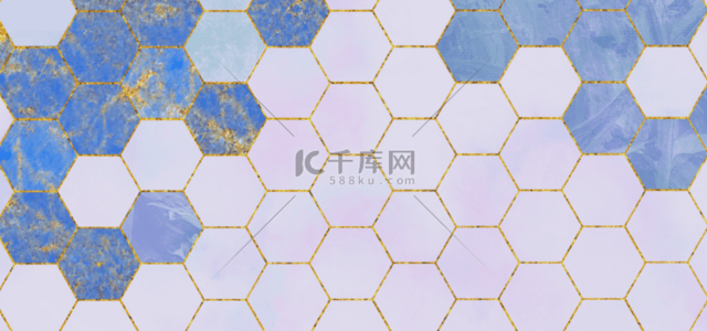 彩色透明立方体背景图片_蓝色金边六边形瓷砖纹理背景