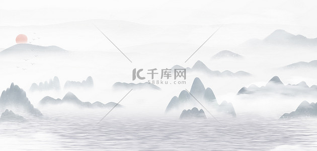 水墨山水大气中国风山水海报背景