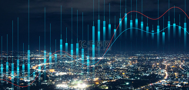 股市股市背景图片_股市金融城市蓝黑色大气背景