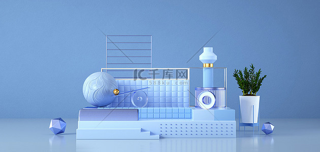 展台立体底座蓝色c4d