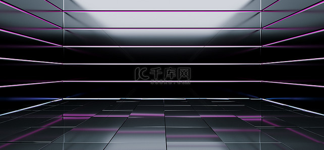 space背景图片_Sci Fi Alien Hall Room Reflective Materials Tiled Floor Striped Led Laser Blue Glowing Lights Empty Space Stage Showroom Dark Vibrant Purple Blue Gradient 3D Rendering Illustration