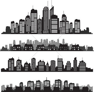 矢量城市背景图片_一套矢量城市剪影和建筑
