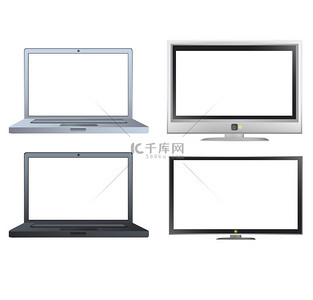 现代笔记本和电视，带有空屏幕在白色的背景。矢量设计.