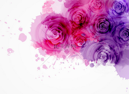 紫色喷溅背景图片_抽象背景与玫瑰