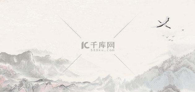 中国古典山水背景图片_中国风山水仙鹤水墨复古海报背景