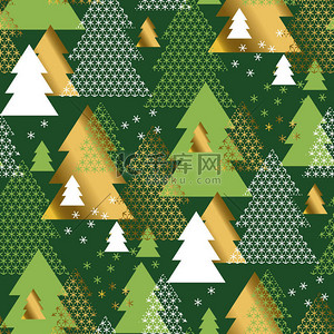 绿色几何圣诞树无缝图案.